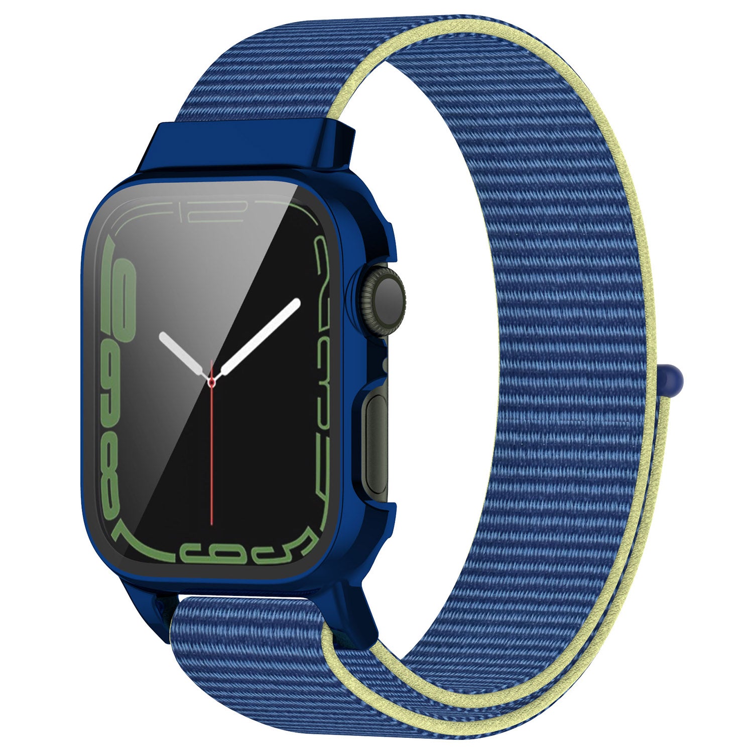 Loop Fastener Nylon Watch Band Strap + Tempered Glass Film Electroplating PC Watch Case Cover for Apple Watch Series 7 45mm Loop Fastener Nylon Watch Band Strap + Tempered Glass Film Electroplating PC Watch Case Cover for Apple Watch Series 7 45mm